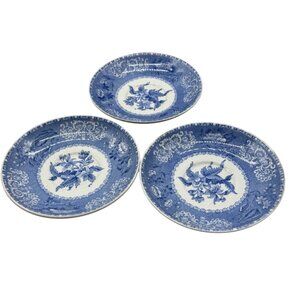 Set Of 3 Spodes Camilla England Blue & White Floral Saucer Plates - Vintage Porc